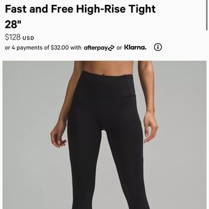 LULULEMON FAST AND FREE HIGH RISE TIGHT 28”